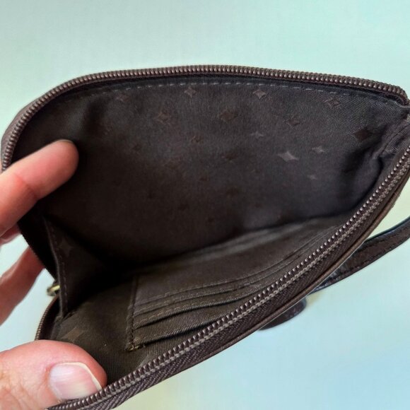 Fossil Wallet Brown Leather Black Tapestry Boho Maddox Wristlet - Picture 5 of 7